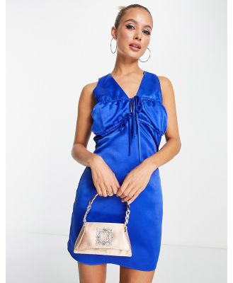 Lola May satin mini dress with ruched front in cobalt blue