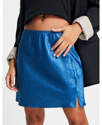 Lola May satin mini skirt in blue flower jacquard