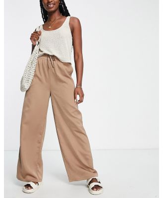 Lola May straight leg pants with drawstring waist in chocolate brown