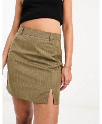 Lola May tailored mini skirt in taupe stripe-Neutral