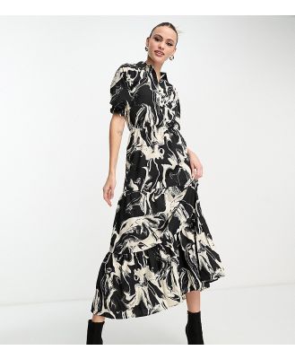 Lola May Tall midaxi tiered shirt dress in abstract print-Black