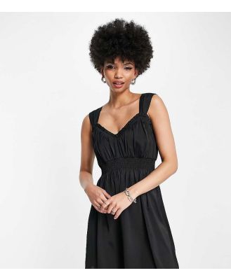 Lola May Tall satin built-up shoulder a-line mini dress in black