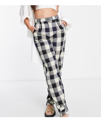 Lola May Tall tie cuff tailored pants in check-Black