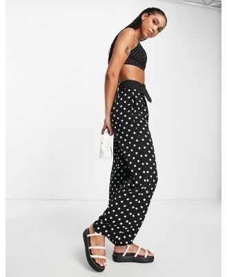 Lola May wide leg belted pants in polka dot (part of a set)-Black