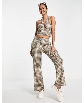 Lola May wide leg pants in brown check (part of a set)
