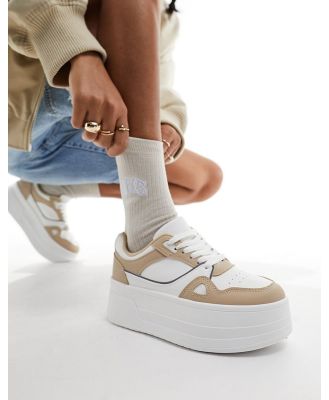 London Rebel chunky panelled flatform sneakers in white and beige