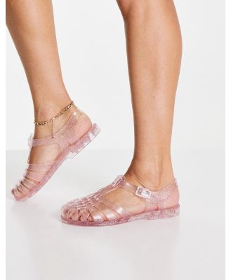 London Rebel flat jelly shoes in clear-Pink