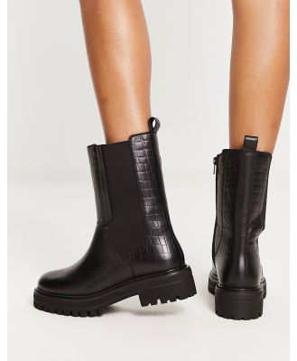 London Rebel leather chunky chelsea boots in black croc