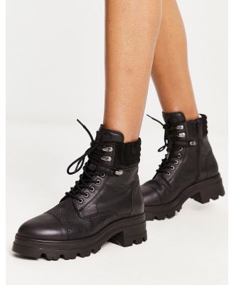 London Rebel leather chunky hiker boots in black