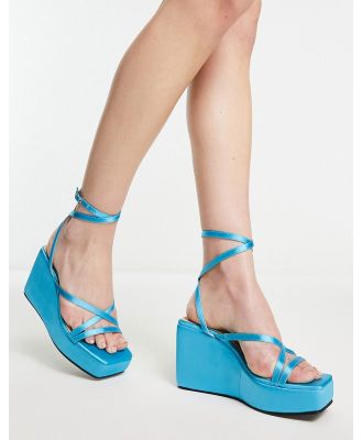 London Rebel satin strappy wedge sandals in blue