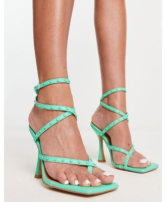 London Rebel studded toe loop strappy heeled sandals in green