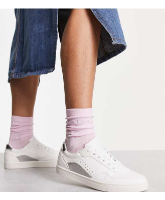 London Rebel Wide Fit panelled lace up sneakers in silver