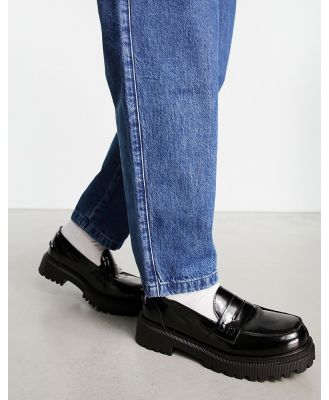London Rebel X cleated sole penny loafers in black box
