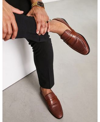 London Rebel X faux leather woven loafers in tan-Brown
