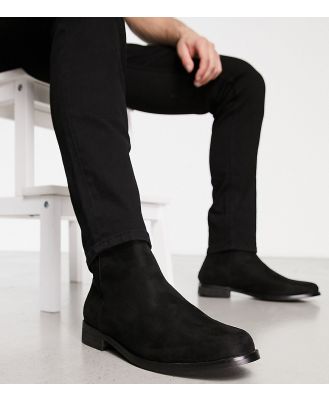 London Rebel X Wide Fit smart formal ankle boots in black faux suede