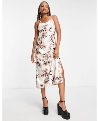 Lottie & Holly satin slip midi dress in floral print-Multi