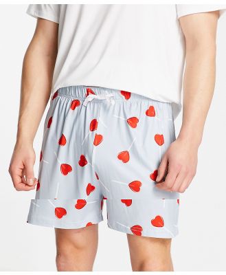 Loungeable boyfriend valentines short pyjamas in blue and white
