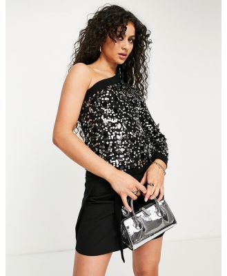 Love Moschino all over sequin one shoulder jumper in black