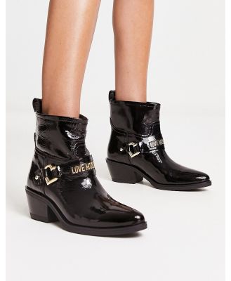 Love Moschino buckle and logo detail boots in black