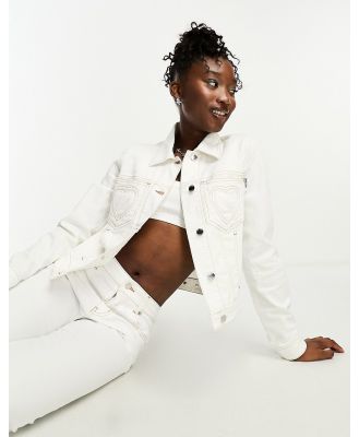 Love Moschino cropped denim jacket with heart stitch detail in white (part of a set)