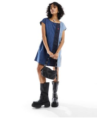 Love Moschino denim short sleeve panel dress in blue