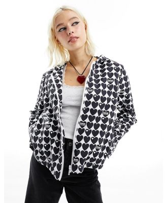 Love Moschino heart print hooded jacket in black and white