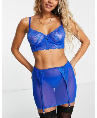 Love & Other Things longline bra and suspender skirt set in blue