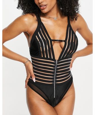 Love & Other Things mesh stripe bodysuit in black