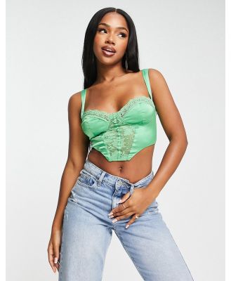 Love Triangle corset top with lace trim in green