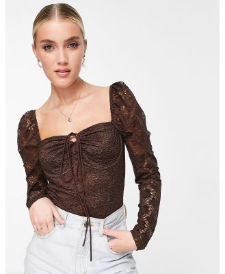 Love Triangle long sleeve lace body in brown