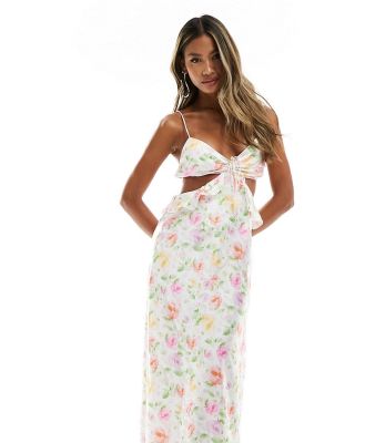 Love Triangle satin cami dress with cut out detail in floral-Multi
