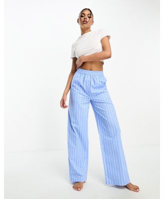 Luna oversized cotton wide leg stripe pyjama bottoms in blue