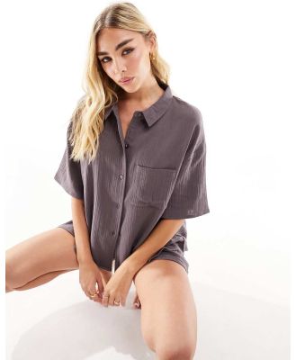 Luna oversized pyjama shirt in charcoal (part of a set)-Grey