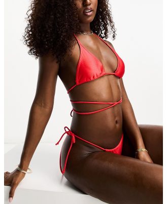 Luxe Palm high shine strappy triangle bikini top in red