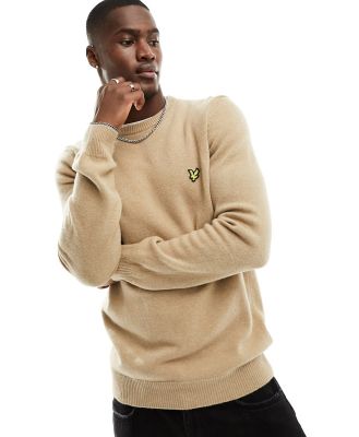 Lyle & Scott icon logo lambswool blend knit jumper in cairngorm khaki beige marl-Neutral