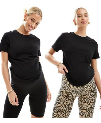 Mamalicious 2 pack over the bump legging shorts in black and leopard-Multi