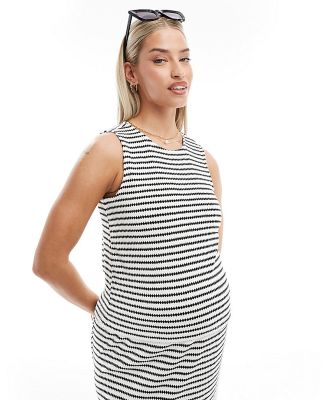 Mamalicious Maternity fine knit tank top in mono stripe (part of a set)-White