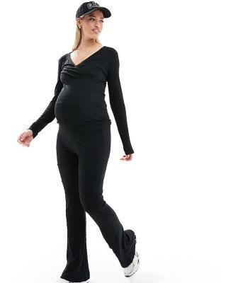 Mamalicious Maternity flared over the bump jersey pants in black (part of a set)