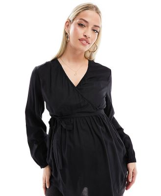 Mamalicious Maternity floaty wrap blouse in black