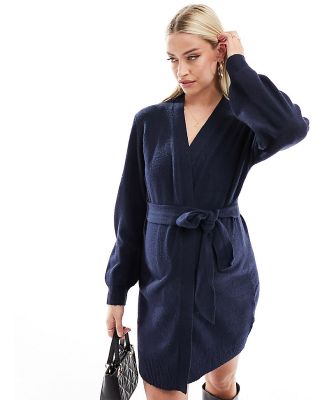 Mamalicious Maternity knitted wrap mini dress in navy blue