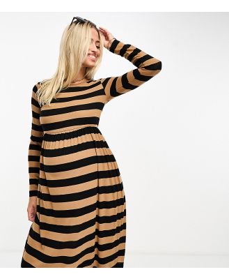 Mamalicious Maternity long sleeve mini dress in black stripe