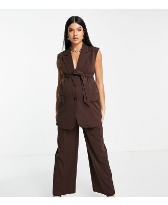 Mamalicious Maternity over the bump band tailored suit pants in brown (part of a set)