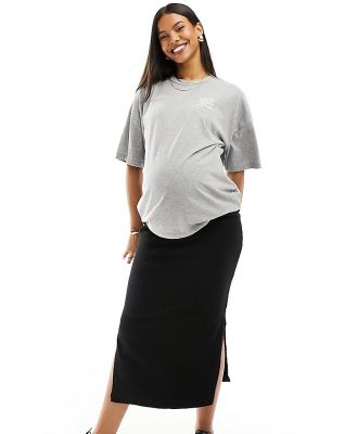 Mamalicious Maternity over the bump denim skirt with side splits in black