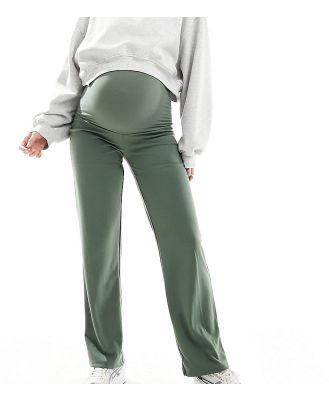Mamalicious Maternity over the bump straight leg pants in khaki green