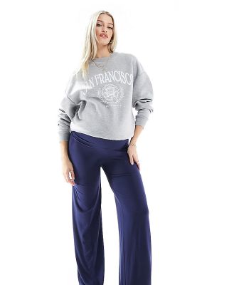 Mamalicious Maternity over the bump wide leg pants in navy-Blue