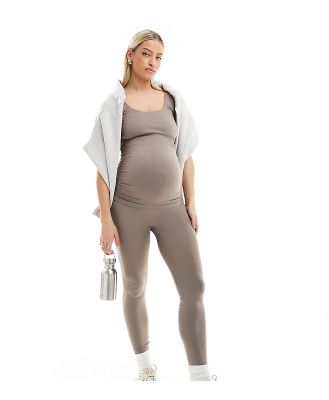 Mamalicious Maternity seamless leggings in taupe (part of a set)-Neutral