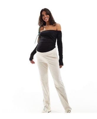 Mamalicious Maternity under the bump lightweight summer wide leg pants in cream-Neutral