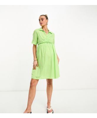 Mamalicious Maternity wrap front shirt midi dress in green