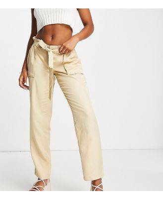Mama.licious woven pants with tie waist in beige-Neutral