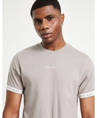 Mauvais neck tape detail t-shirt in taupe-Grey